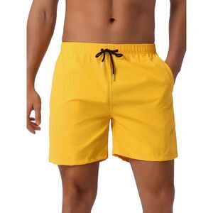 Summer Colorful Elastic Waist Drawstring Surfing Board Shorts Yellow